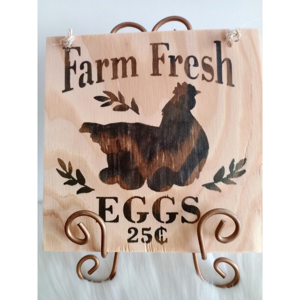 Handmade Farm Fresh Eggs .25 Home Decor Wood Burnished 8 1/4X8 1/4 Wall Hanging